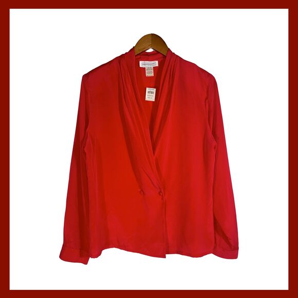 Vintage NWT Red Blouse Size 8 Silk-Like Double Breasted Lightweight Dead Stock - Picture 1 of 11
